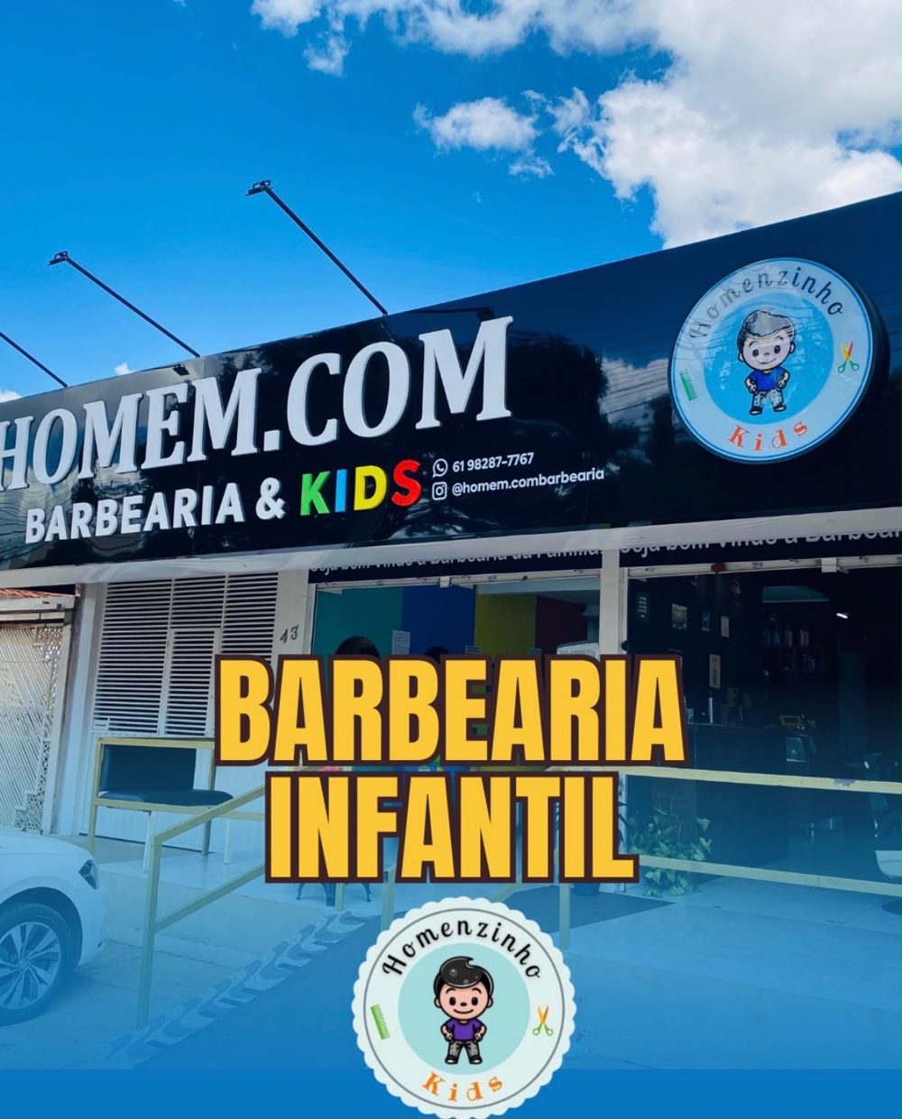Fachada da Homem.com Barbearia & Kids na QNM 36, Taguatinga Norte